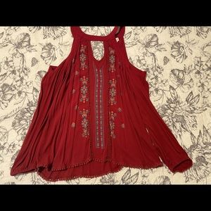 Taylor and Sage Burgundy Keyhole Top